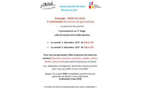 Vente des tenues GAF et GAM